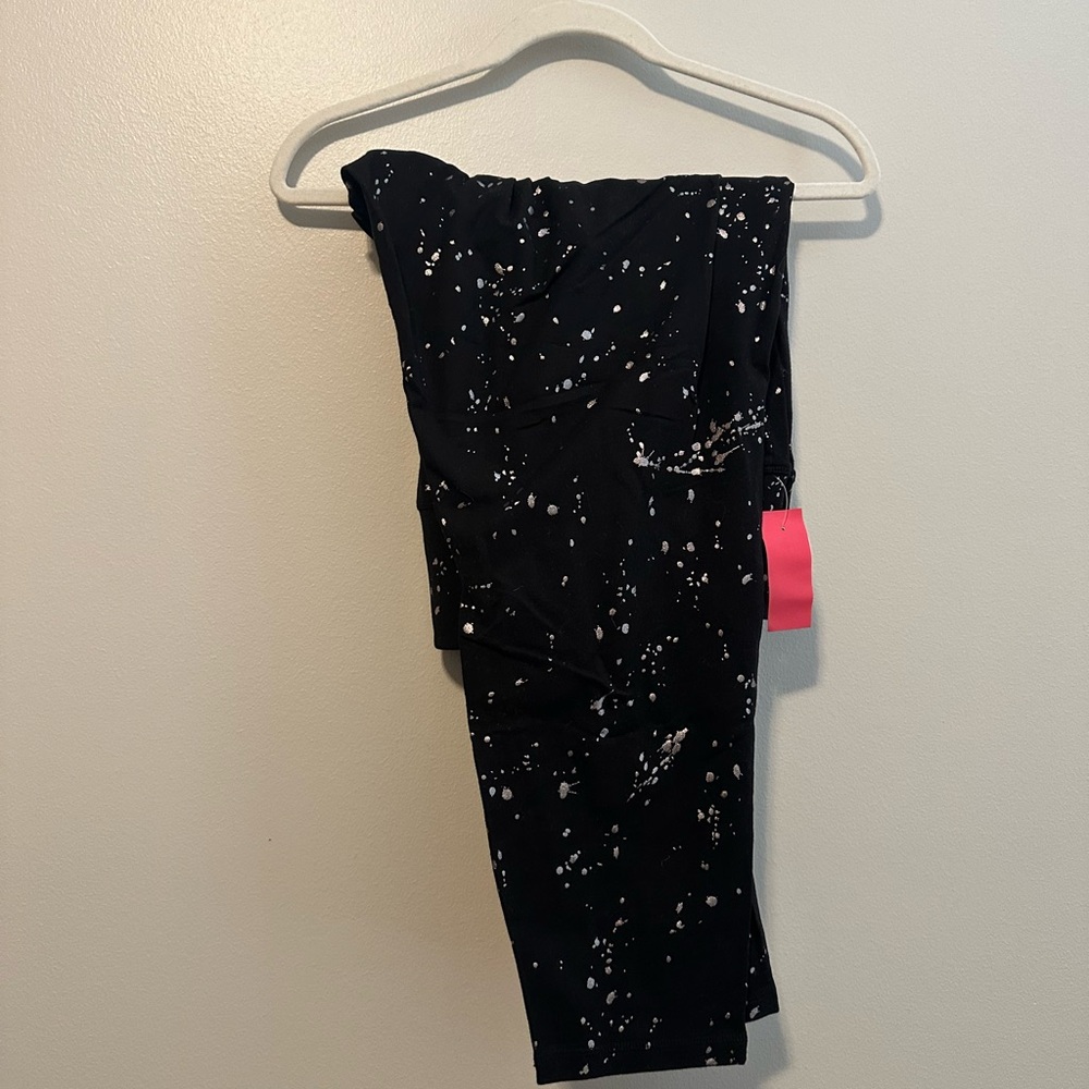 NEW LIVI Active Lane Bryant Black Metallic Splattered Leggings Size 26/28